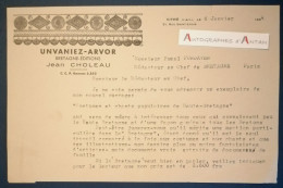 ● Jean CHOLEAU économiste Breton Lettre 1954 Vitré (Ille Et Vilaine) à M. Pondaven Costumes Chants Populaires BRETAGNE - Autres & Non Classés