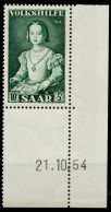 SAARLAND 1954 Nr 355Br Postfrisch ECKE-URE X79DF1A - Unused Stamps