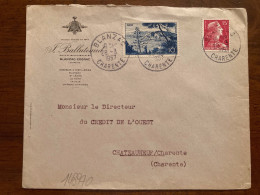 LETTRE BALLUTEAUD VIGNOBLES & DISTILLERIES TP M DE MULLER 15F + NICE 10F OBL.28-3 1957 BLANZAC CHARENTE (16) - 1921-1960: Modern Period