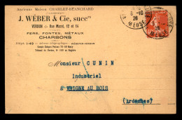 55 - VERDUN - CARTE DE SERVICE - ETS J. WEBER ET CIE, FERS - FONTES - METAUX - CHARBONS, 12 ET 14 RUE MAZEL - Verdun