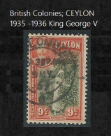 British Colonies; CEYLON 1935 -1936 King George V - Local Motives USED PLUCKING TEA 9c Stamp - Ceylon (...-1947)