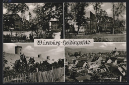 AK Würzburg-Heidingsfeld, Gesamtansicht, Stadtmauer, Schule, Park Mit Kirche  - Wuerzburg