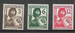 GERMANIA  TERZO  REICH 1937  PROPAGANDA PER LA DIFESA AEREA  UNIF. 591-593  MNH XF - Used Stamps