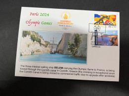 5-5-2024 (4 Z 12 B) Paris Olympic Games 2024 - The Olympic Flame Travel On Sail Ship BELEM Via The Corinth Canal (France - Summer 2024: Paris