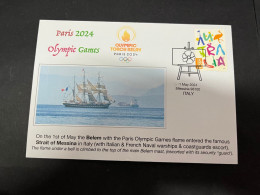 5-5-2024 (4 Z 12B) Paris Olympic Games 2024 - The Olympic Flame Travel On Sail Ship BELEM Via The Stait Of Messine (OZ) - Estate 2024 : Parigi