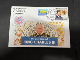 5-5-2024 (4 Z 12B) Coronation Of King Charles III - 6-5-2023 (with Prince Charles Stamp) 1st Anniversary - Familles Royales