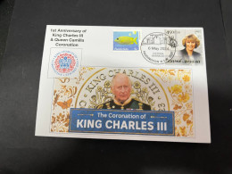 5-5-2024 (4 Z 12B) Coronation Of King Charles III - 6-5-2023 (with Queen Camilla Stamp) 1st Anniversary - Familles Royales