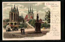 Lithographie Erfurt, Ansicht Vom Dom Und Severikirche  - Erfurt