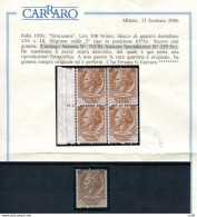 Siracusana L.100 N.785/III Filigrana Stelle II Dentellatura 13,1/4x14-Varietà - Plaatfouten En Curiosa