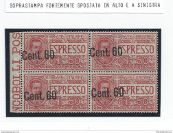 1922 Italia - Regno , Espresso N° 6i QUARTINA N° DI TAVOLA MNH/** VARIETA' - Altri & Non Classificati