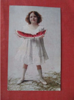 Girl White Dress Eating Fruit Healthy Watermelon    Ref 6400 - Andere & Zonder Classificatie