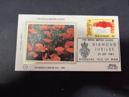 5-5-2024 (4 Z 14)  FDC (Isle Of Man) The Royal British Legion Diamond Jubilée (Red Poppy Flowers) - Militaria