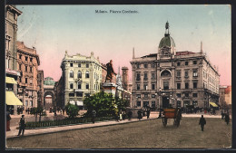 Cartolina Milano, Piazza Cordusio Mit Pferdekutsche  - Milano