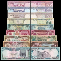 Afganistan Bank 1-100,500,1000,10000N  9 Lots UNC - Afghanistan