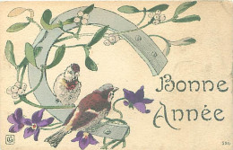 Peinte A La Main - Oiseaux   Fleurs - Bonne Année    Q 2603 - Vögel