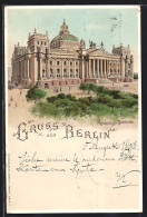 Lithographie Berlin-Tiergarten, Das Reichstags-Gebäude, Beleuchtete Fenster  - Tiergarten