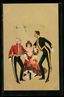 Artist's Lithography Zwei Britische Militärs Buhlen Um Eine Dame  - Autres & Non Classés