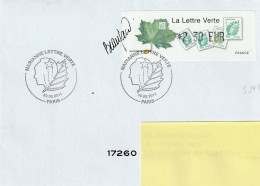 2011 " LA LETTRE VERTE / MARIANNE DE BEAUJARD " Sur Enveloppe Avec Vignette D'affranchissement. Signée  Parfait état - 2008-2013 Marianne (Beaujard)