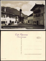 Ansichtskarte Oberammergau Dorfpartie Mit Kirche U. Labergebirge. Auto 1932 - Oberammergau