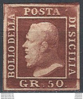 1859 Sicilia 50 Grana Lacca Bruno MH Sassone N.  14 - Sicilia