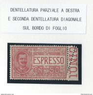 1920 Italia - Regno , Espresso N° 4  NUMERO DI TAVOLA MNH/** VARIETA' - Otros & Sin Clasificación