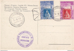 1951 100° Francobolli Di Toscana N° 653-654 Su Cartolina Della Manifestazione - Marcofilie