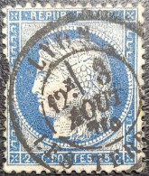 FRANCE Y&T N°60Aa Cérès 25c Bleu Foncé. Oblitéré CàD Lyon (Les Terreaux) - 1871-1875 Cérès