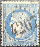 N°60A. Cérès 25c Bleu. Oblitéré Losange G.C. N°4207 VIGNEULLES - 1871-1875 Ceres