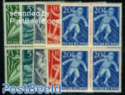 Netherlands 1948 Child Welfare 5v Blocks Of 4 [+], Mint NH, Sport - Transport - Various - Kayaks & Rowing - Skating - .. - Ongebruikt