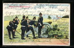 AK Uniformierte Soldaten Mit Pickelhaube Beim Geschütz-Exerzieren  - War 1914-18