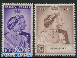 Singapore 1948 Silver Wedding 2v, Unused (hinged), History - Kings & Queens (Royalty) - Case Reali