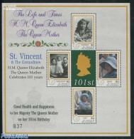 Saint Vincent 2001 Queen Mother 4v M/s, Mint NH, History - Kings & Queens (Royalty) - Royalties, Royals