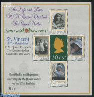 Saint Vincent 2001 Queen Mother 4v M/s, Mint NH, History - Kings & Queens (Royalty) - Case Reali