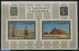 Fujeira 1966 Cairo Stamp Exposition S/s, Imperforated, Mint NH, History - Archaeology - Stamps On Stamps - Arqueología