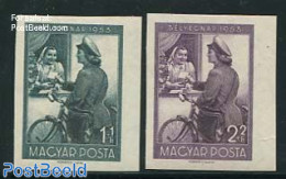 Hungary 1953 Stamp Day 2v, Imperforated, Mint NH, Sport - Cycling - Post - Stamp Day - Nuovi