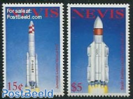 Nevis 1993 Space Exploration 2v, Mint NH, Transport - Space Exploration - St.Kitts Y Nevis ( 1983-...)