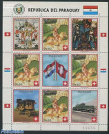 Paraguay 1990 700 Years Switzerland M/s, Mint NH, History - Nature - Transport - Coat Of Arms - Horses - Railways - Treni