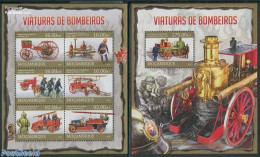 Mozambique 2013 Fire Engines 2 S/s, Mint NH, Transport - Automobiles - Fire Fighters & Prevention - Automobili