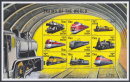 Bhutan 1999 MNH MS Trains Of The World, Train, Railway, Railways, Electric, Steam Engine, Miniature Sheet - Bhután