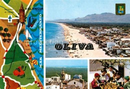 73356097 Oliva Valencia Landkarte Ortsmotiv Mit Kirche Paella Kuestenpanorama St - Autres & Non Classés