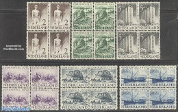 Netherlands 1950 Reconstruction 6v, Blocks Of 4 [+], Mint NH, Transport - Various - Ships And Boats - Agriculture - Ar.. - Nuevos