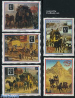 Paraguay 1990 Postal Coaches 5v, Mint NH, Nature - Transport - Horses - Stamps On Stamps - Coaches - Sellos Sobre Sellos