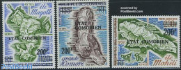 Comoros 1975 Maps 3v, Overprints, Mint NH, Various - Maps - Geografía