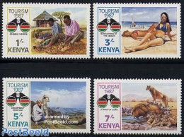 Kenia 1987 Tourism 4v, Mint NH, Nature - Transport - Various - Animals (others & Mixed) - Cat Family - Ships And Boats.. - Schiffe