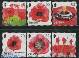 Jersey 2014 World War I 6v, Mint NH, History - Nature - Decorations - Militarism - Flowers & Plants - World War I - Militares