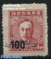 Korea, South 1951 100W On 4w, Stamp Out Of Set, Mint NH - Korea, South