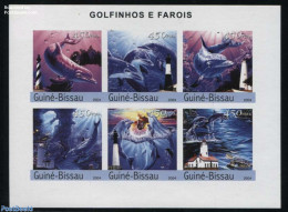 Guinea Bissau 2004 Whales & Lighthouses 6v M/s, Imperforated, Mint NH, Nature - Various - Sea Mammals - Lighthouses & .. - Faros