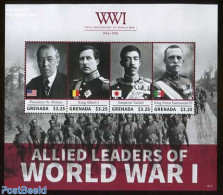 Grenada 2014 Allied Leaders Of World War I 4v M/s, Mint NH, History - Decorations - Kings & Queens (Royalty) - World W.. - Militares