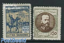 Lithuania 1921 Central Lithuania, First Anniversary 2v, Unused (hinged), History - Nature - History - Horses - Lituanie