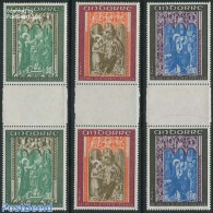 Andorra, French Post 1971 Frescoes 3v, Gutterpairs, Mint NH, Religion - Religion - Art - Paintings - Ongebruikt